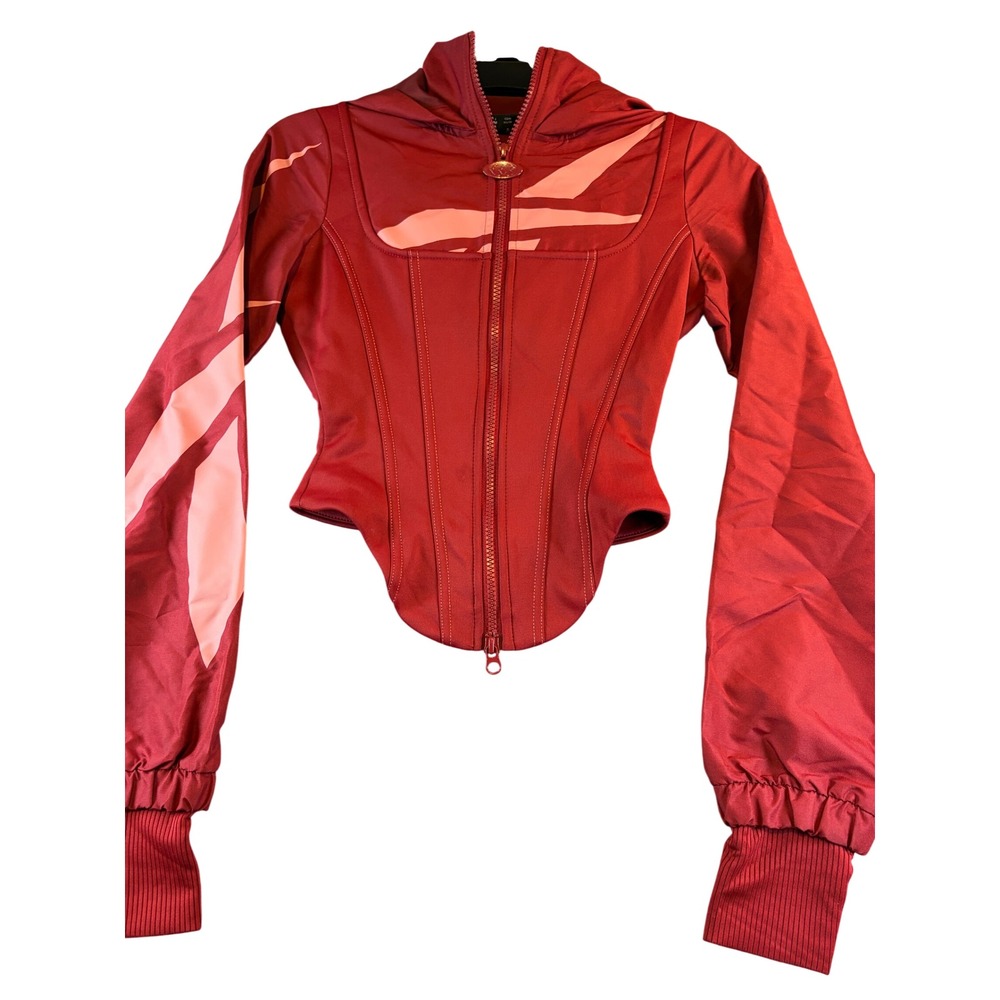 Reebok x Cardi B Woven Corset Hoodie Jacket Red Pink XS HA0119